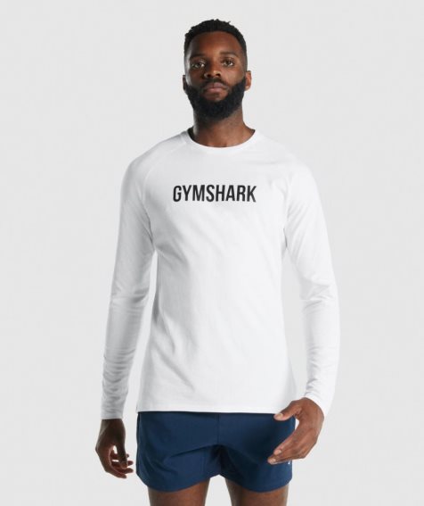 Men's Gymshark Apollo Long Sleeve T-Shirts White | CA 35AN68